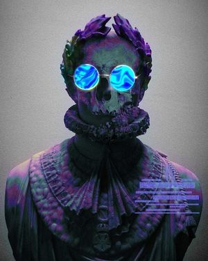 Trippy liquid glasses skull statue